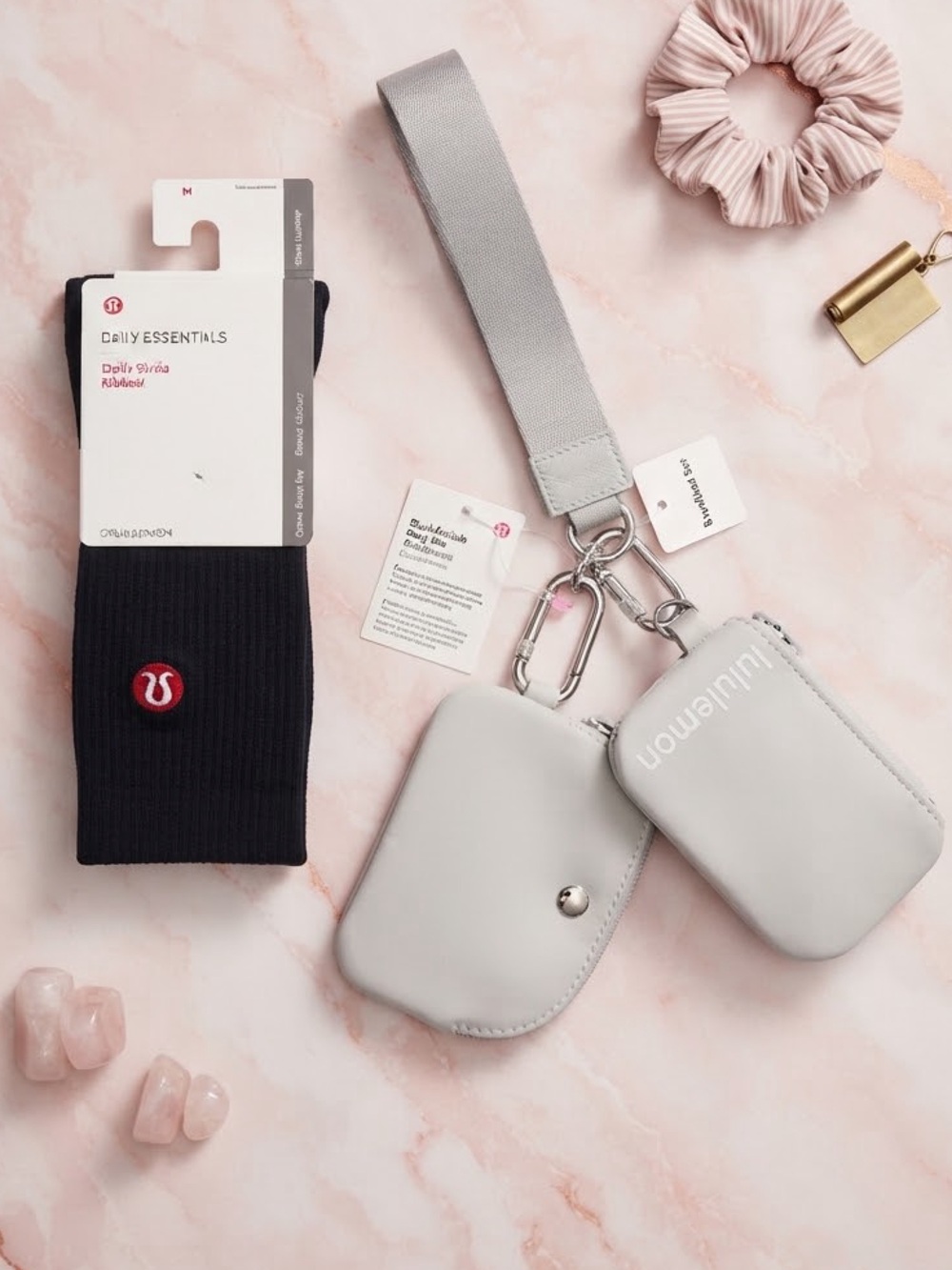 Lululemon dual pouch wristlet keychain and socks bundle daily stride ribbed crew